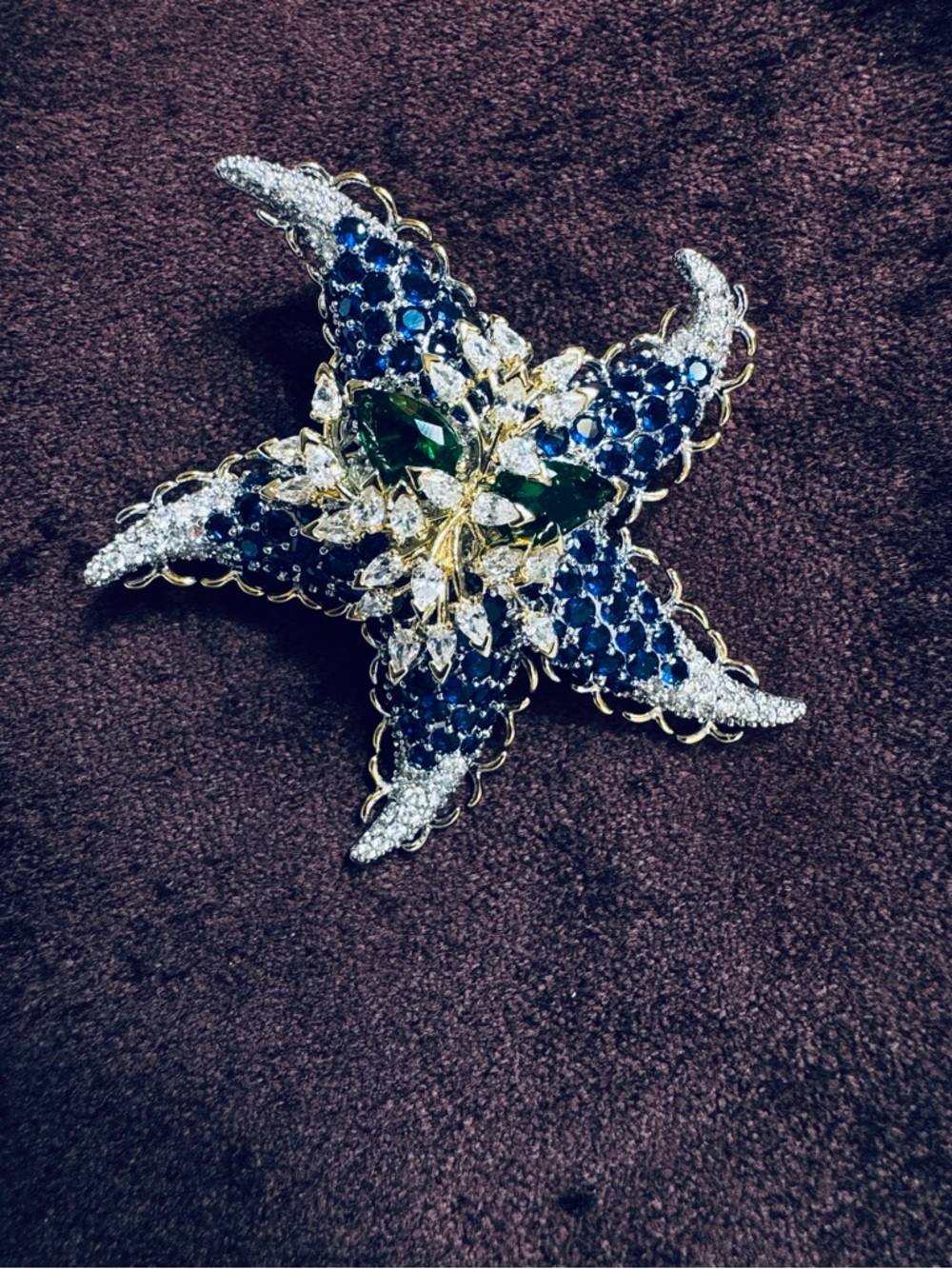 Navy Blue  Starfish Crystal Brooch